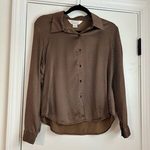 Petite Sophisticate Top Women’s 10 Petite 100% Silk Brown Checkered Blouse